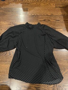 Halogen Black Polka Dot Puff Sleeve Blouse